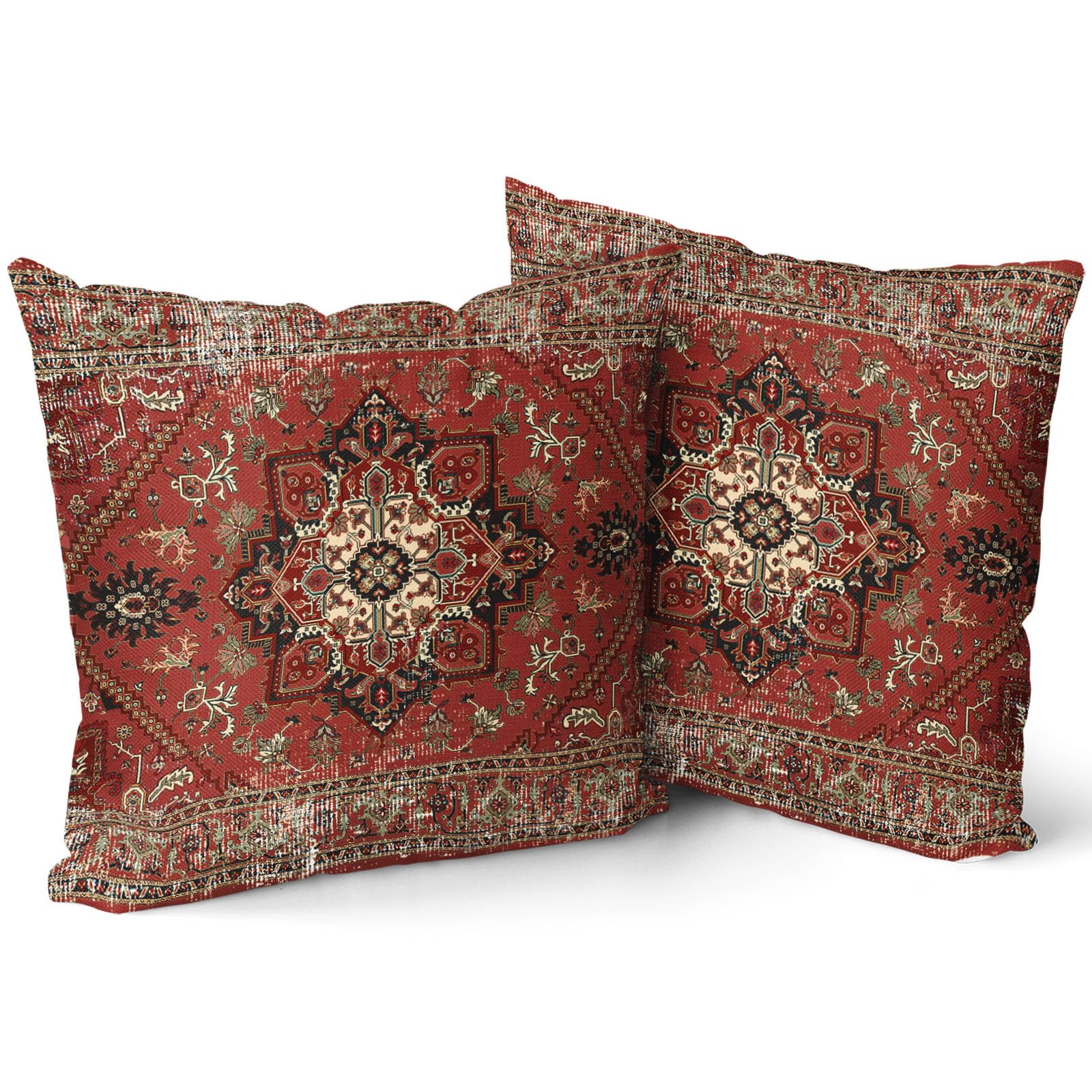 Kawani Aztec Red Bohemian Pillow Covers 18X18 Inch Ethnic Boho Flower Rug Print Carpet Pillow Cases Set Of 2 Antique Tapestry Ru