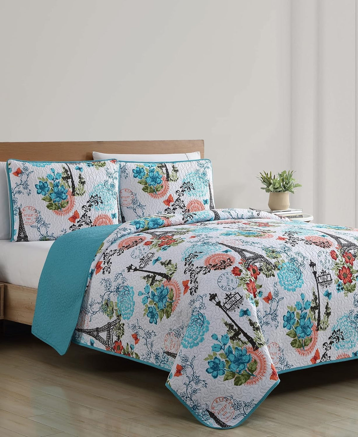 Vcny Home - Quilt Set, Reversible Medallion Bedding With Matching Shams, Cozy Room Decor (Eiffel Blue, Full/Queen)
