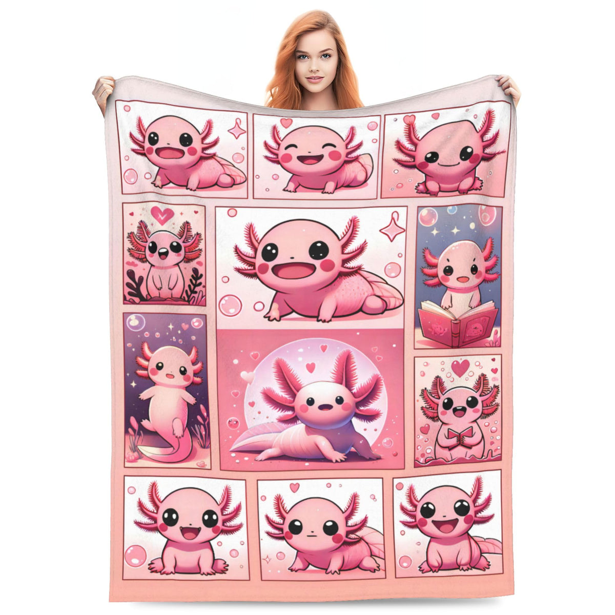 Vodrm Pink Axolotl Blanket Lovely Axolotls Gifts For Kids Adults Soft Warm Lightweight Cozy Cute Animal Throw Blankets For Bed L