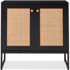 Best Choice Products 2-Door Rattan Storage Cabinet, Accent Furniture, Multifunctional Cupboard For Living Room, Hallway, Kitchen, Sideboard, Buffet Table W/Non-Scratch Foot Pads - Black