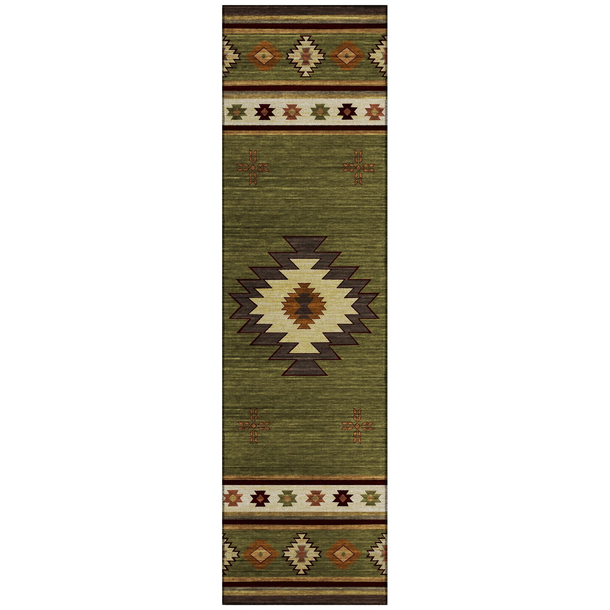 Addison Rugs Sonora Aso34 Green 2'3" X 7'6" Indoor Outdoor Runner Rug, Easy Clean, Machine Washable, Non Shedding, Bedroom, Living Room, Dining Room, Kitchen, Patio Rug