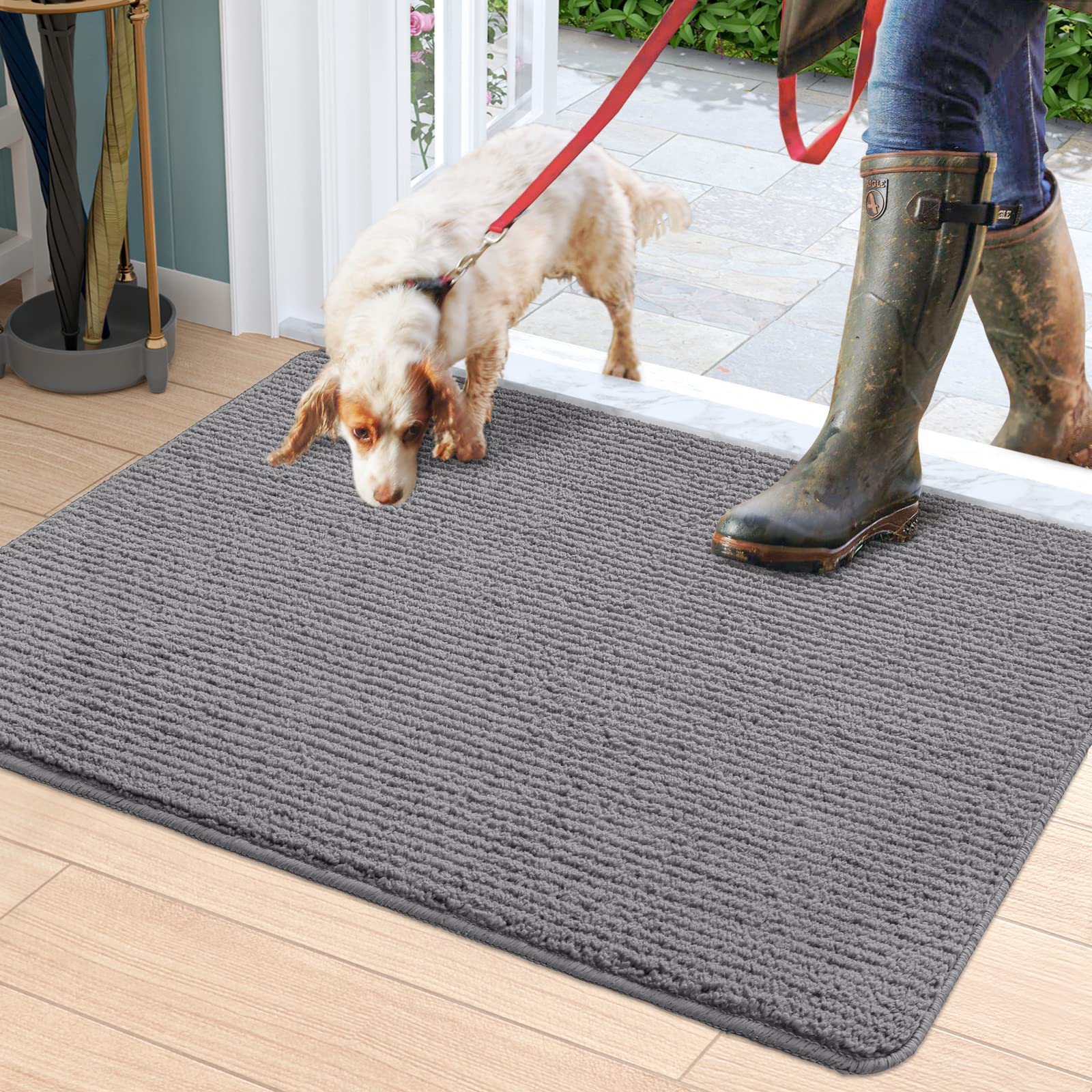 Dexi Door Mat Indoor Rug Inside Front Entrance Non-Slip Low Profile Washable For Entryway 19.5'X31.5',Grey