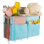 Frjjthchy Bedside Storage Organizer 5 Pockets with 4 Hooks Hanging Storage Bag for Headboards/Bunk Bed (Blue)