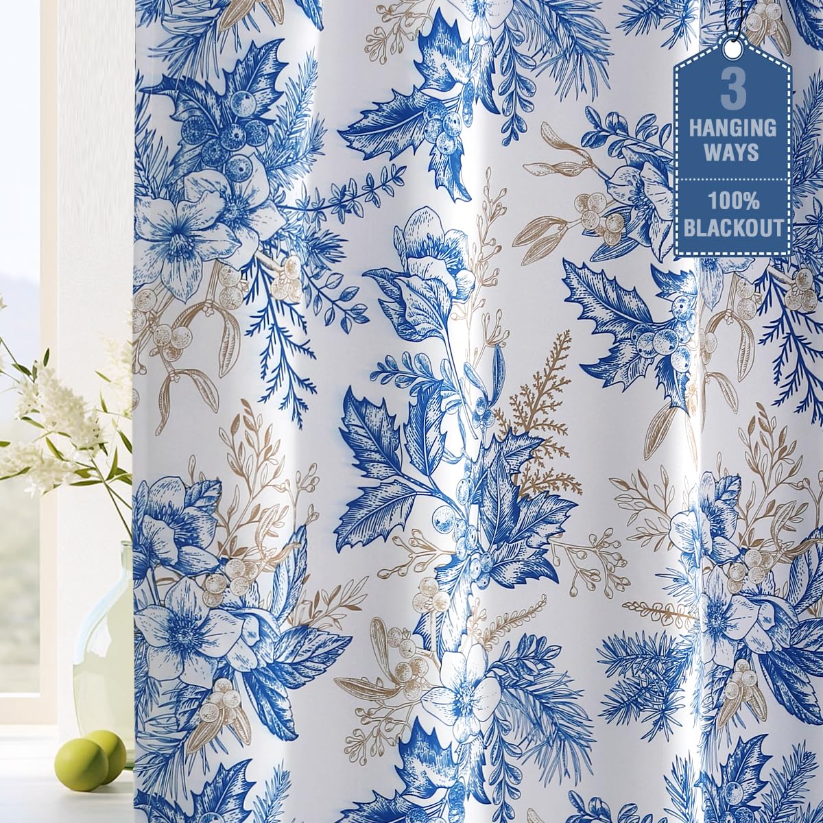 H.Versailtex 100% Blackout Curtains 108 Inch Length 2 Panels Vintage Floral Printed Drapes Back Tab/Rod Pocket Thermal Panels Fo