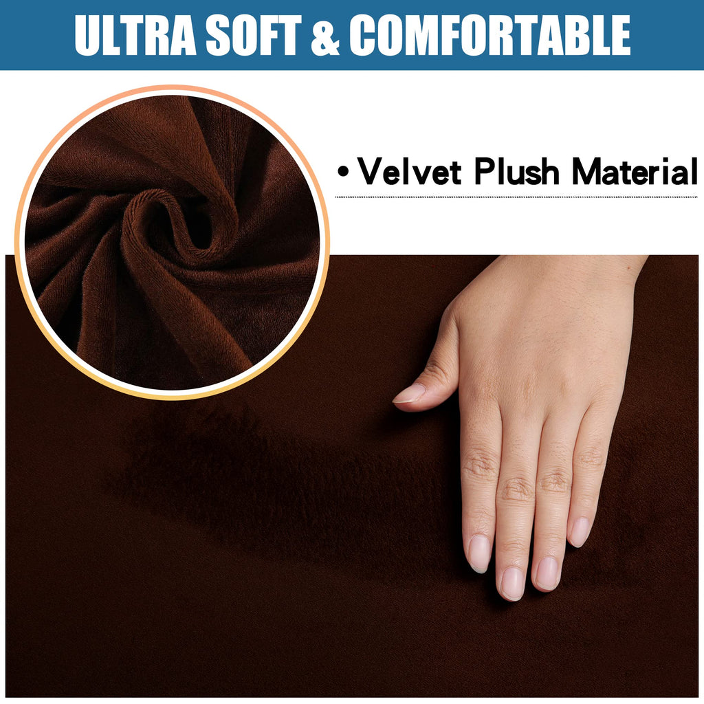 Smiry Velvet Seat Covers For Dining Room Chair Set Of 2, Stretch Fit Removable Washable Chair Seat Cushion Protector Slipcovers With Ties, Coffee
