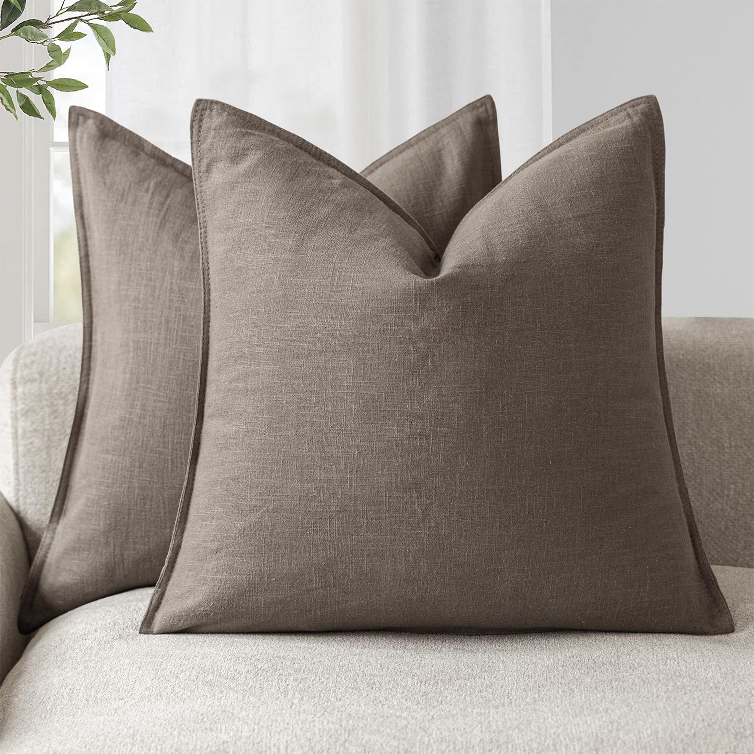 Foindtower Set Of 2, Decorative Linen Soild Throw Pillow Covers Soft Accent Euro Cushion Case Farmhouse Neutral Pillowcase For C