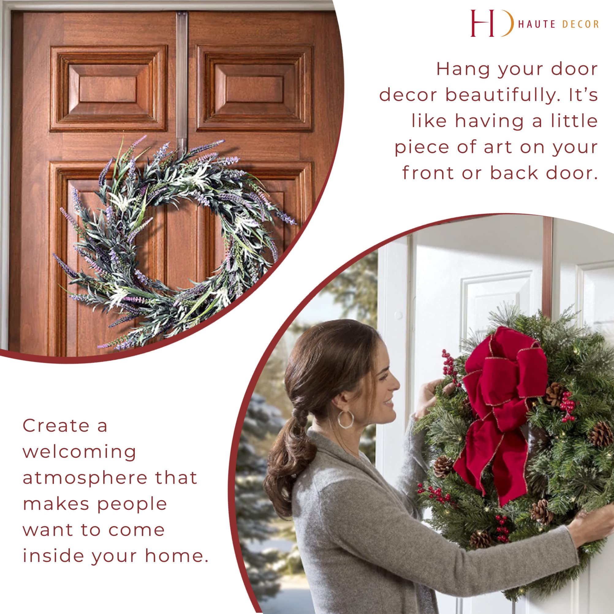 Haute Decor Adapt Adjustable Length Door Wreath Hanger - Wreath Hanger For Front Door - Extends From 16.5' To 25', Over Door H