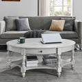 LEEMTORIG Oval Coffee Table for Living Room, 2-Tier Solid Wood Coffee Table with Storage Drawer, Victorian Antique Ellipse Coffe