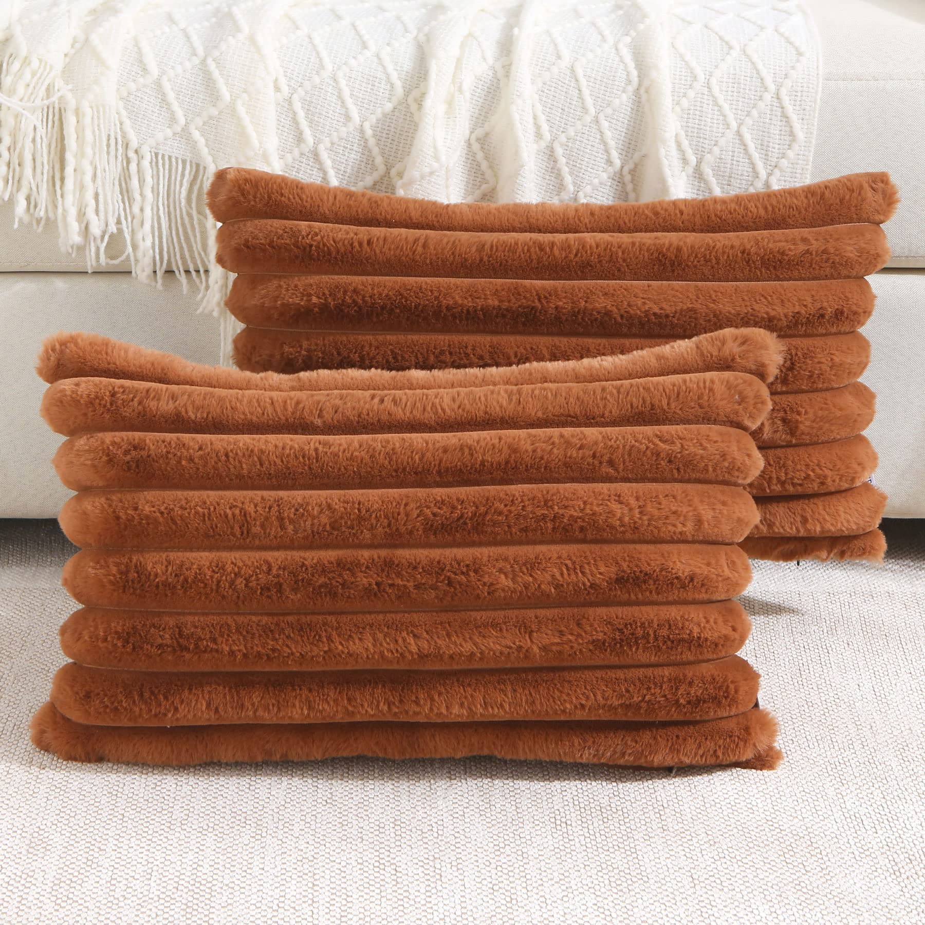 Futei Brown Striped Decorative Throw Pillow Covers 12X20 Inch Set Of 2,Rectangle Spring Decorations Couch Lumbar Pillowcase,Soft