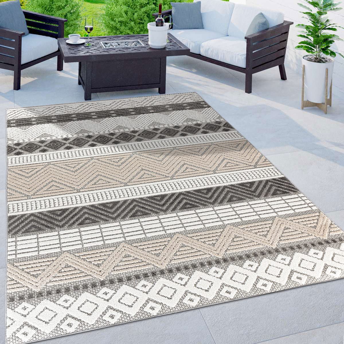 Rugshop Marbella Contemporary Boho Non-Shedding Patio Deck Backyard Indoor/Outdoor Area Rug 5 x 7 Gray