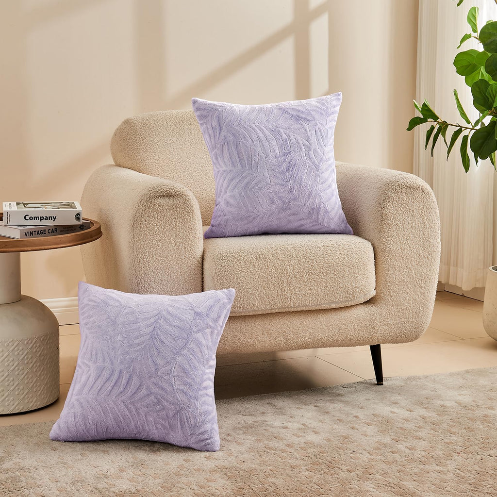 Sochow Decorative Throw Pillow Covers 20X20 Inches Set Of 2, Soft Leaves Textured Flannel Fleece Pillowcase Square Cushion Cover