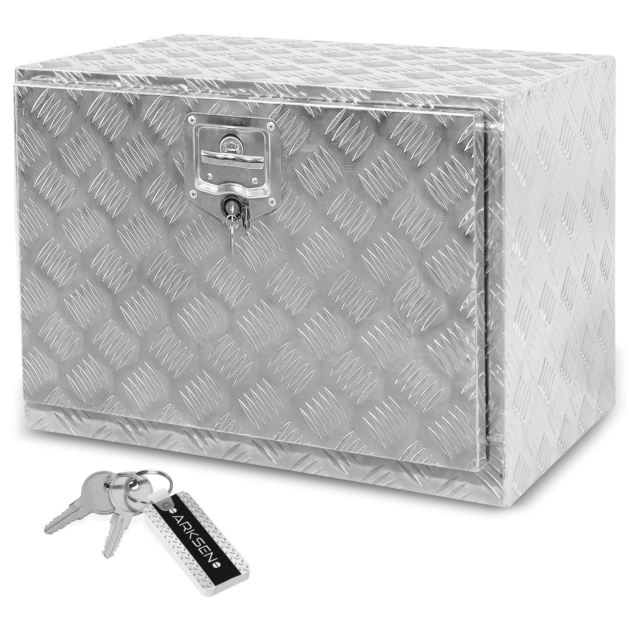 Arksen 24 Inch Heavy Duty Aluminum Bar Tread Tool Underbody Box, Waterproof Square Truck Storage Organizer Chest For Pick Up Tru