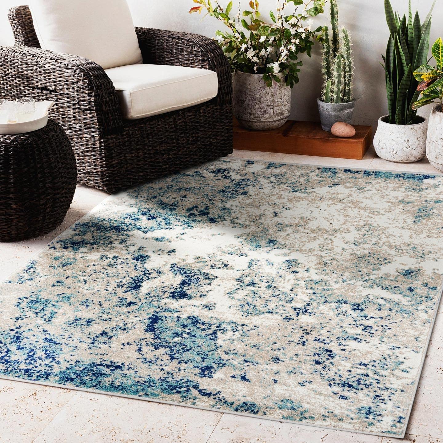 LUXE WEAVERS Rug - Persian Rugs 6097 Abstract Marble Area Rug - Modern Design, Medium Pile, Ivory / Size 5 x 7