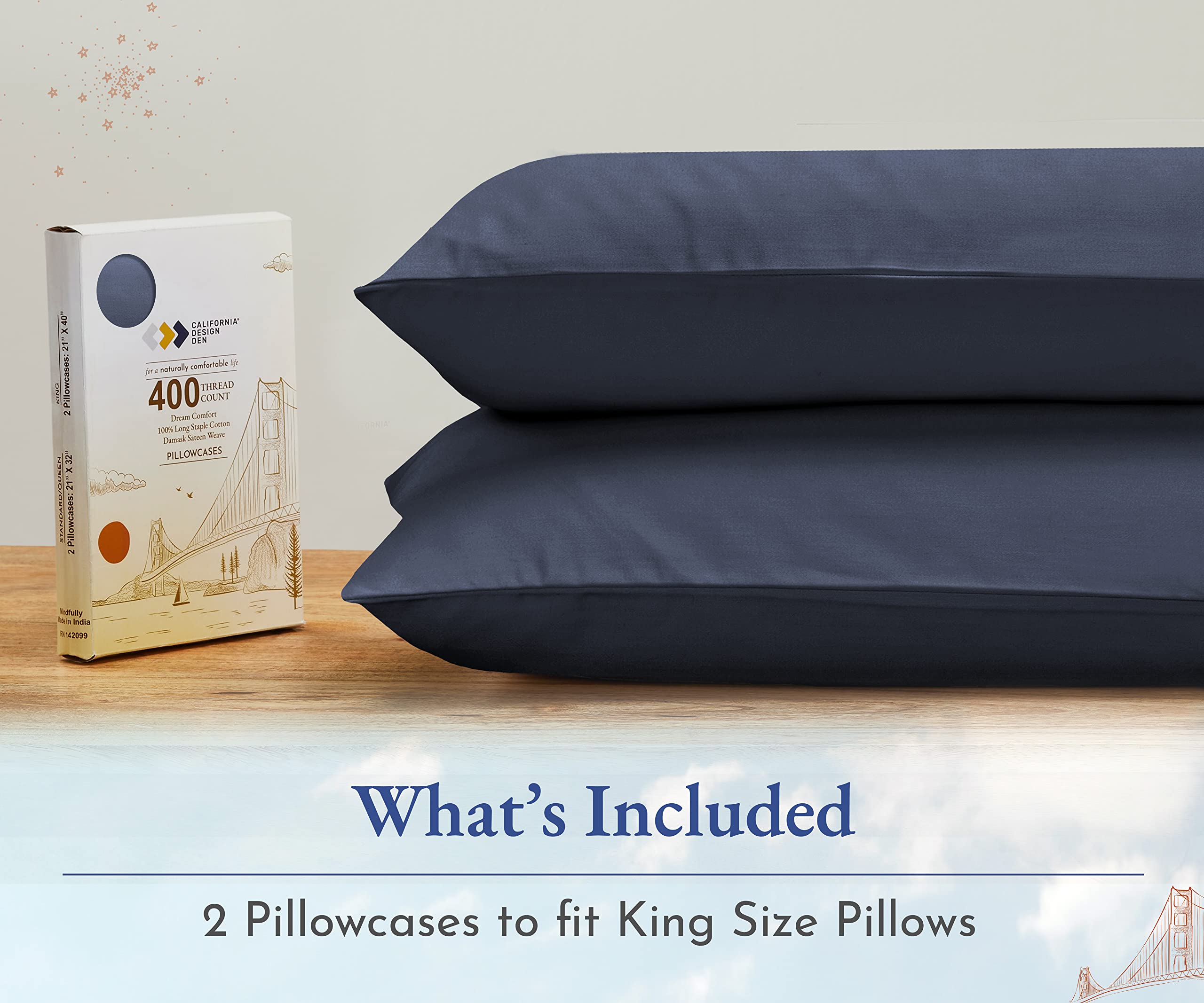 King Size Pillowcase Set - 400 Thread Count, 100% Cotton Sateen, Luxury Set Of 2 Pillow Covers, Breathable, Cooling, Extra Soft Pillowcases For Kids, Teens, Women & Men - Dark Purple