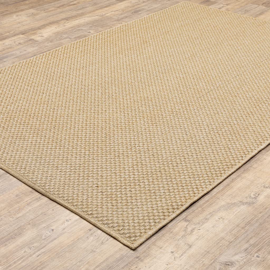 HomeRoots Polypropylene 5’x8’ Solid Sand Beige Indoor Outdoor Area Rug