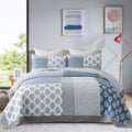 YPLWOMEN Quilts Queen Size, 100% Cotton Lightweight Soft Queen Quilt, Blue Grey White Quilted Bedspread, Patchwork Reversible Q