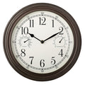 Westclox 12 Indoor/Outdoor Wall Clock, Weather-Resistant, Temperature & Humidity Dials, Quartz, Battery Operated - Bronze