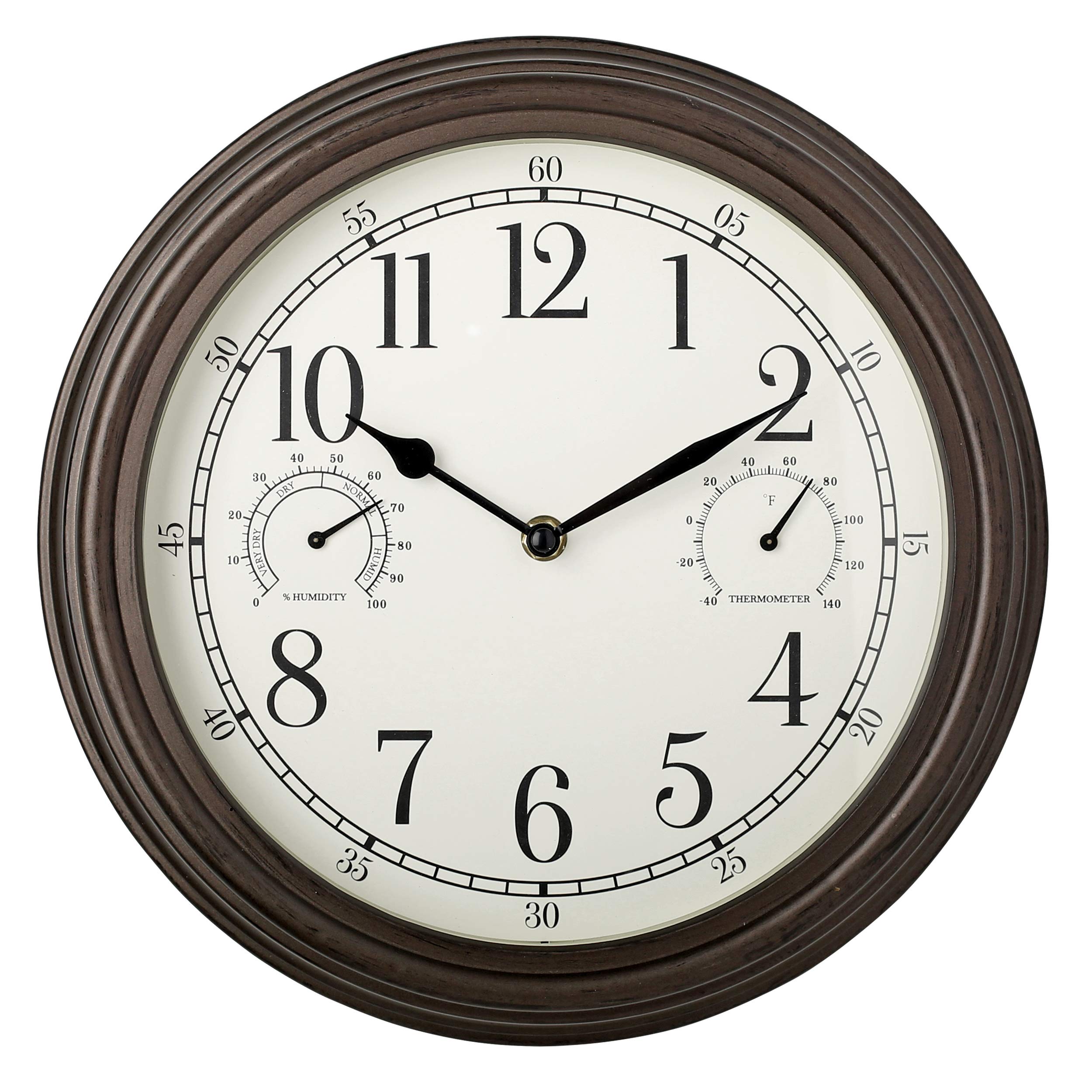 Westclox 12 Indoor/Outdoor Wall Clock, Weather-Resistant, Temperature & Humidity Dials, Quartz, Battery Operated - Bronze