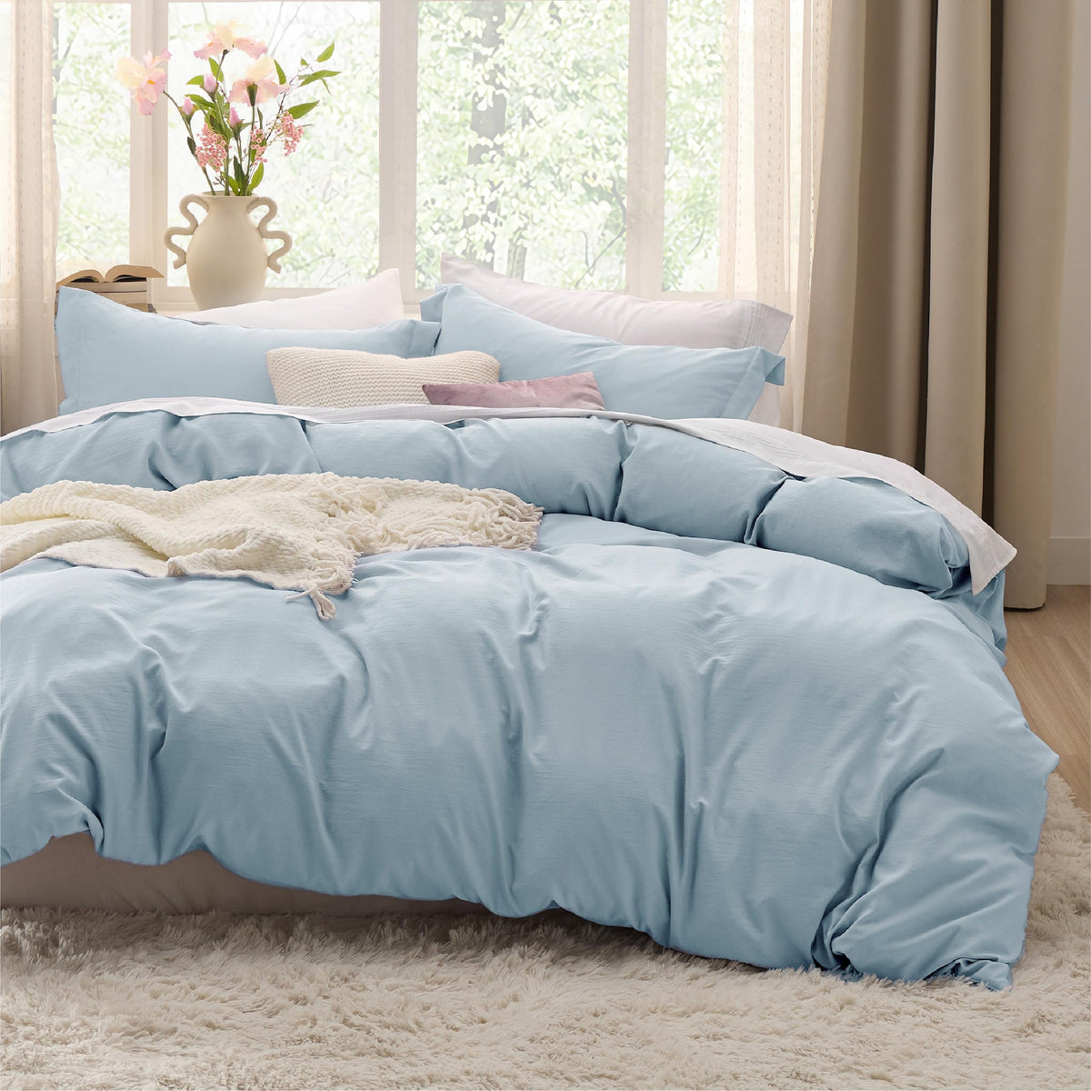 Bedsure Sky Blue Duvet Cover King Size - Soft Prewashed King Duvet Cover Set, 3 Pieces, 1 Duvet Cover 104X90 Inches With Zipper