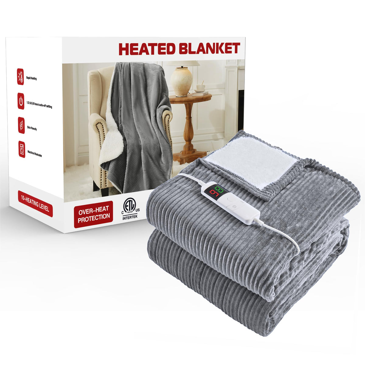 Kosydown Basic Heated Electric Blanket King Size 100'X 90' Heating Thow Blanket Soft Warm Thick Bed Blanket For Cold Winter 5-