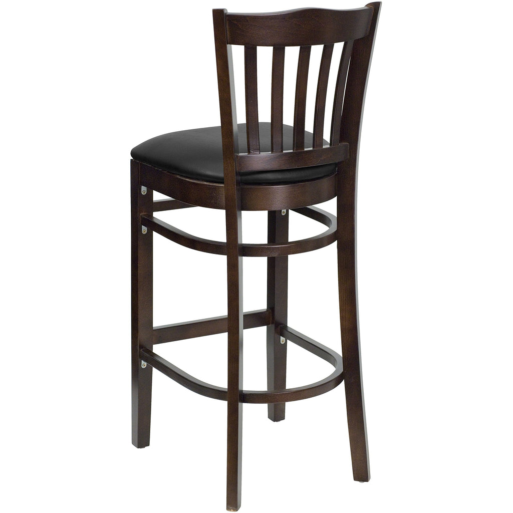Flash Furniture HERCULES Series Vertical Slat Back Walnut Wood Restaurant Barstool - Black Vinyl Seat