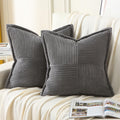 Haussy Dark Grey Throw Pillow Covers 22X22 Inch Set Of 2, Soft Corduroy Solid Striped,Square Decorative Cushion Case,Winter Home