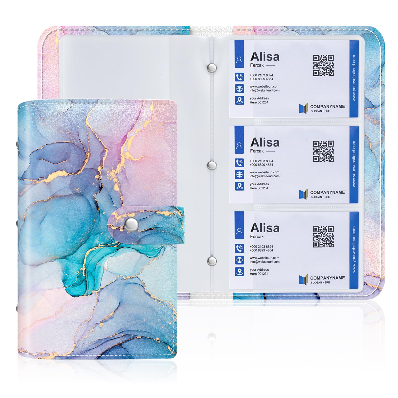 Rouidr Business Card Organizer, Rfid Business Credit Card Holder With 96 Card Slots, Portable Leather Card Wallet For Women, Col