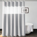 Ufriday Waffle Weave Fabric Shower Curtain With Mesh Window,Extra Long Gray Shower Curtain 72X84 Inch, Heavy Duty Decorative Bat