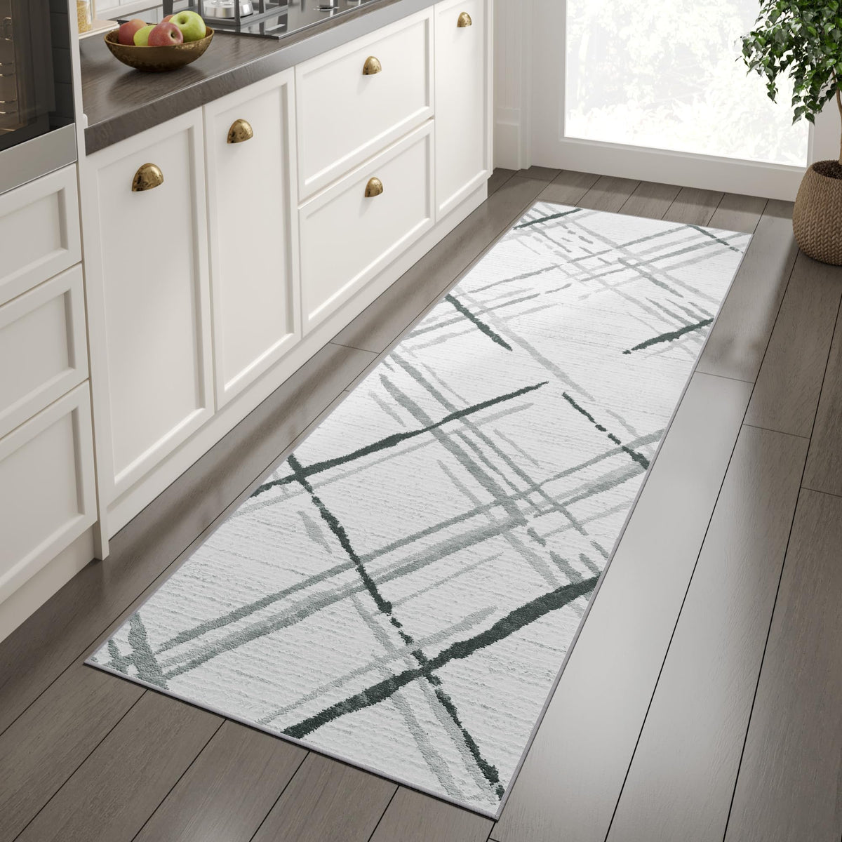 jinchan Kitchen Runner Rug 2x5 Modern Hallway Rug Washable Rug Abstract Runner Non Slip Geometric Grid Accent Rug Black Lines So