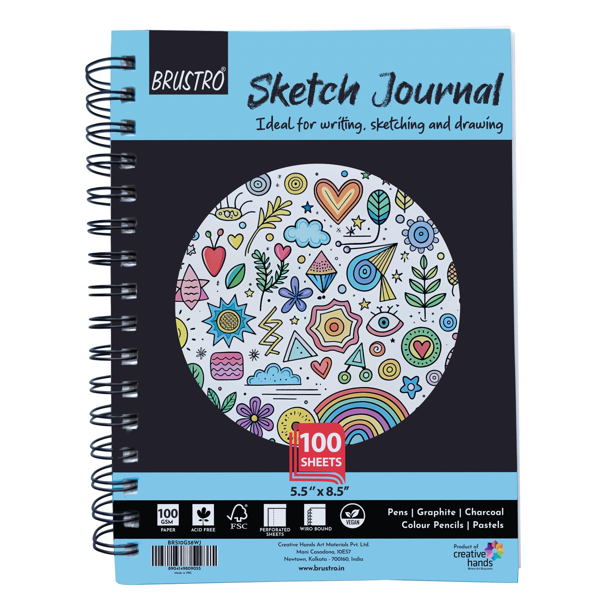 Brustro Sketch Journal (5.5 X 8.5 Inches), 100 Sheets, 100 Gsm, Wiro Bound With Perforated Pages | Ideal For Writing, Sketching 