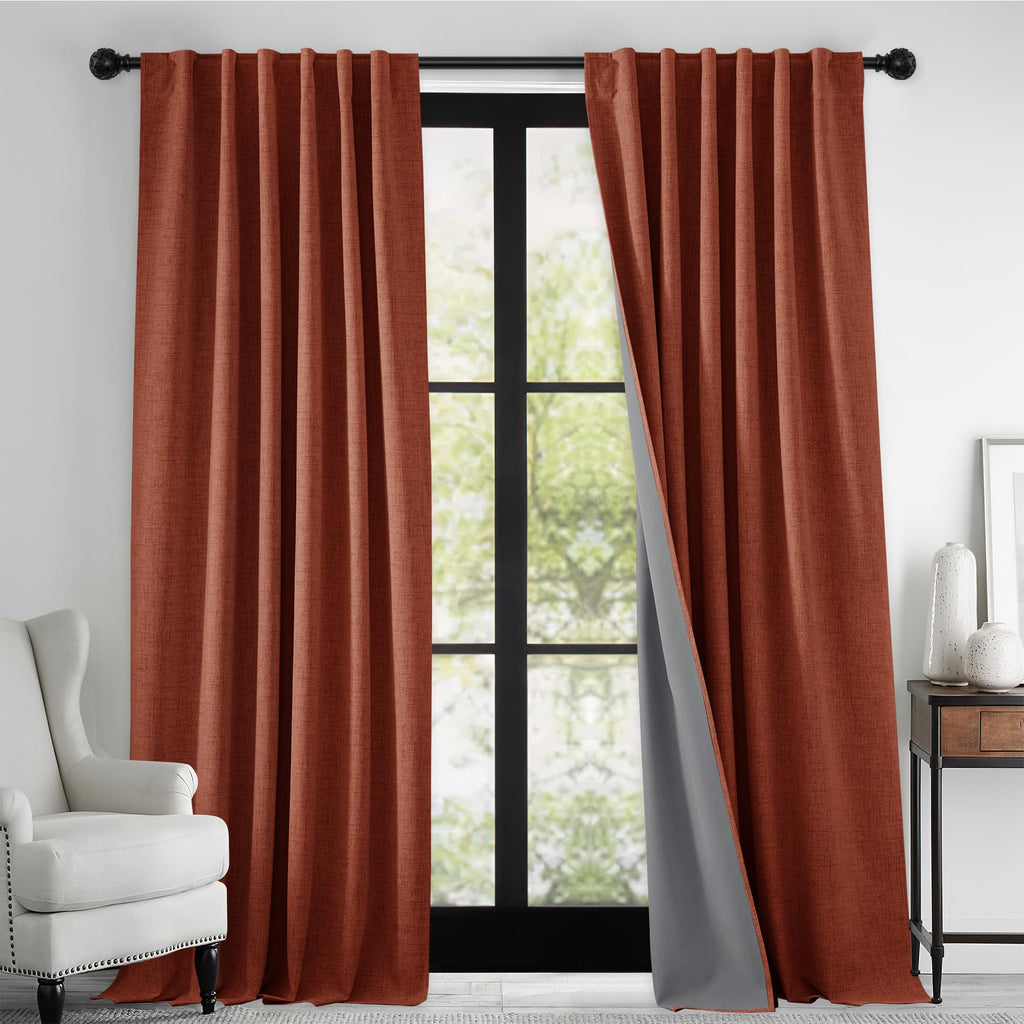 Ryb Home 100% Blackout Linen Textured Curtains 90 Inches Long, Insulating Privacy Energy Saving For Bedroom Living Room Window O
