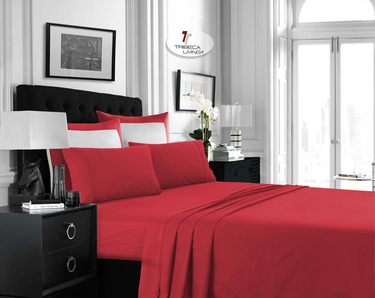 Tribeca Living Solid Deep Pocket Sheet Set, Twin, Deep Red