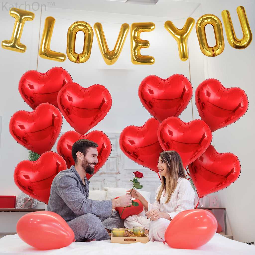 Katchon, I Love You Balloons Set - 16 Inch, Pack Of 20 | Red Heart Balloons For Romantic Decorations Special Night | Heart Shape