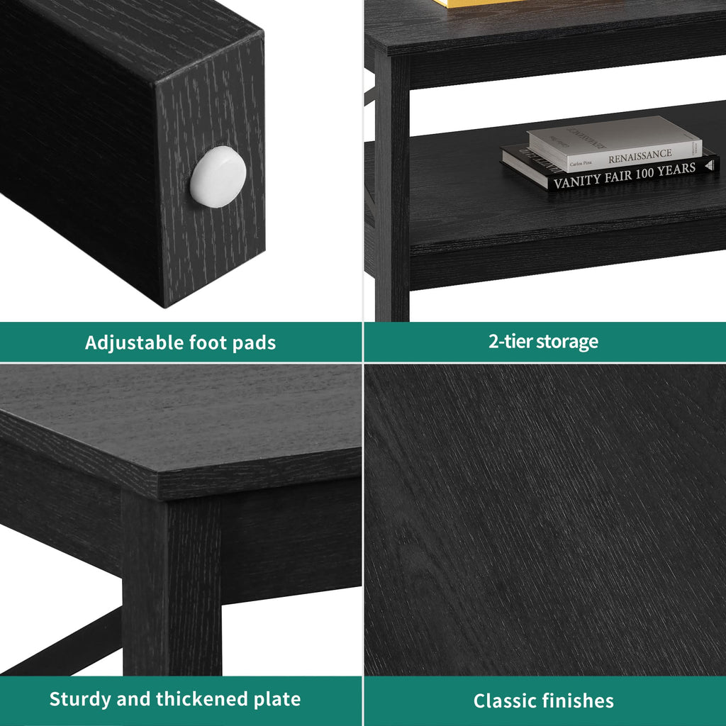 Yitahome Coffee Table For Living Room, Modern Farmhouse Coffee Table With Storage, 2-Tier Center Table For Living Room Wood Living Room Table Accent Cocktail With Sturdy Frame, Black