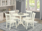 East West Furniture DLNO5-LWH-W 5 Piece Dining Set Includes a Round Dining Room Table with Dropleaf and 4 Kitchen Chairs, 42x42 Inch, Linen White