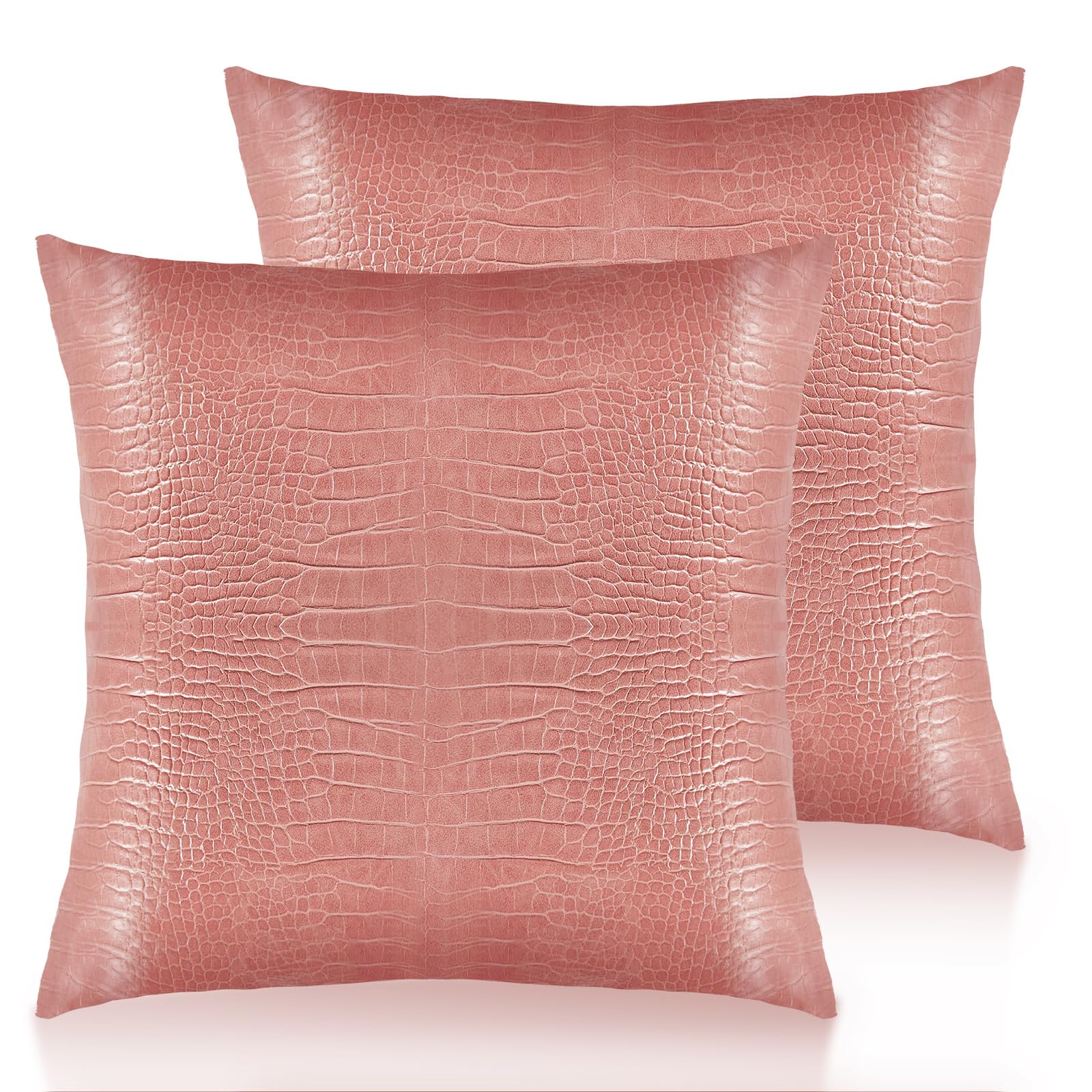 Aootoolink Faux Leather Throw Pillow Covers 18X18 Inch Set Of 2 Pink Outdoor Modern Farmhouse Solid Decorative Pillow Covers For