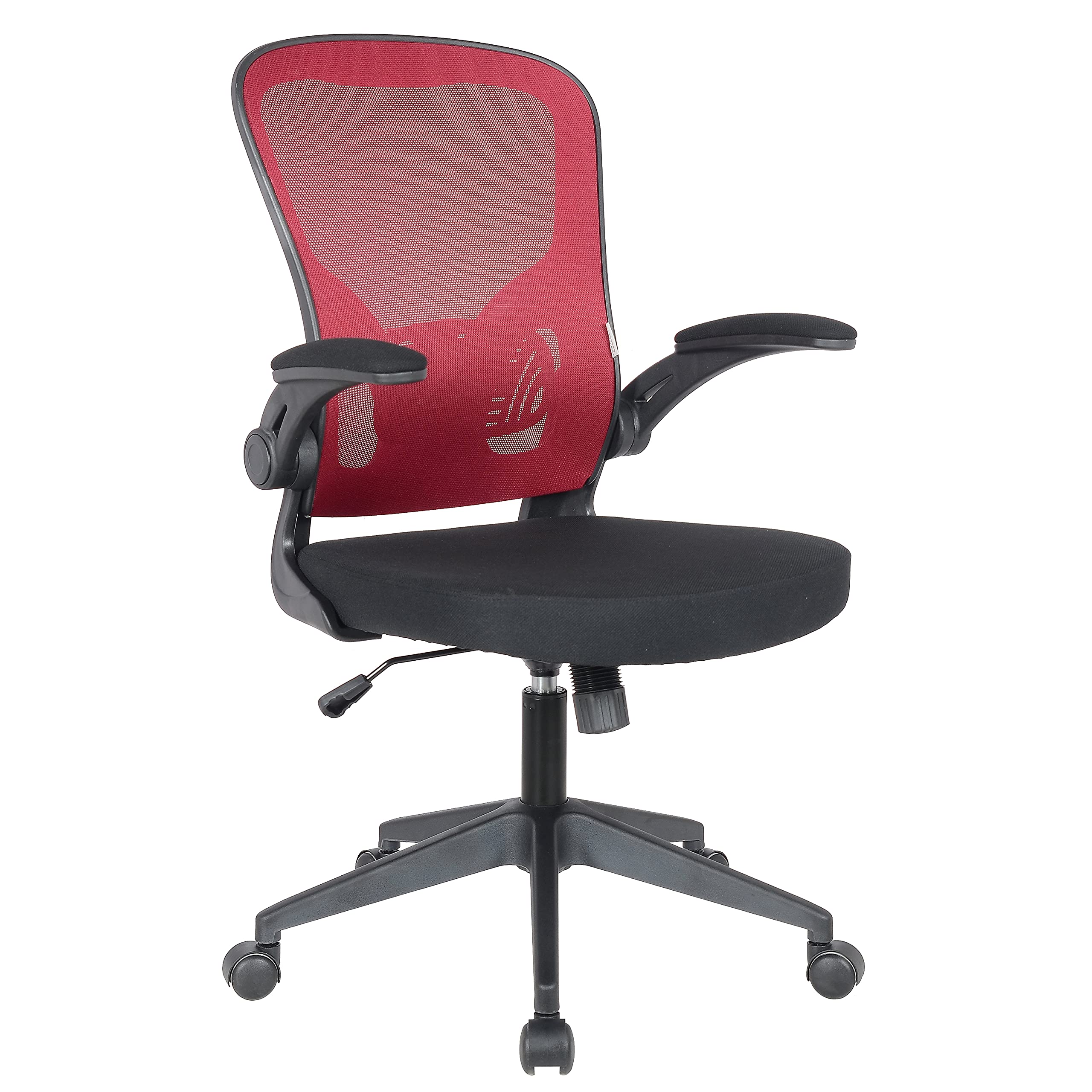 LeisureMod Ergonomic Office Chair - Red Swivel Desk Chair with Adjustable Height & Flip-Up Armrests, Modern, Breathable & Comfor