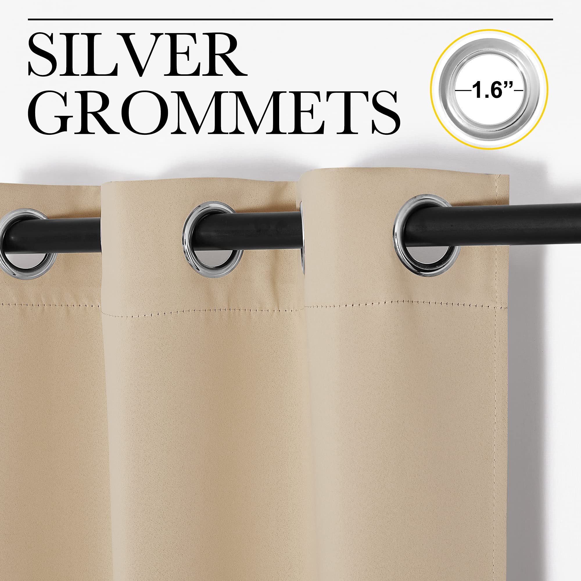Nicetown Room Darkening Blind Shade For Kids Bedroom, Biscotti Beige, Single Panel, 42 X 45 Inch, Triple Weave Home Decoration Light Blocking Solid Ring Top Curtain/Drape For Small Window