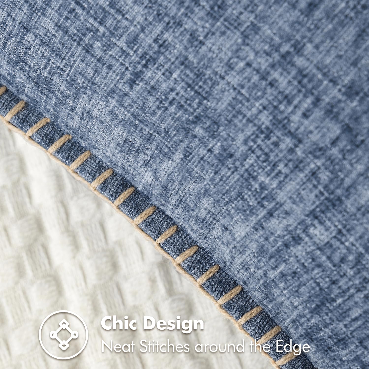 MIULEE Pack of 2 Dark Grey Blue 20x20 Inch Chenille Couch Throw Pillow Covers - Decorative Soft Stitched Edge for Living Room Sofa