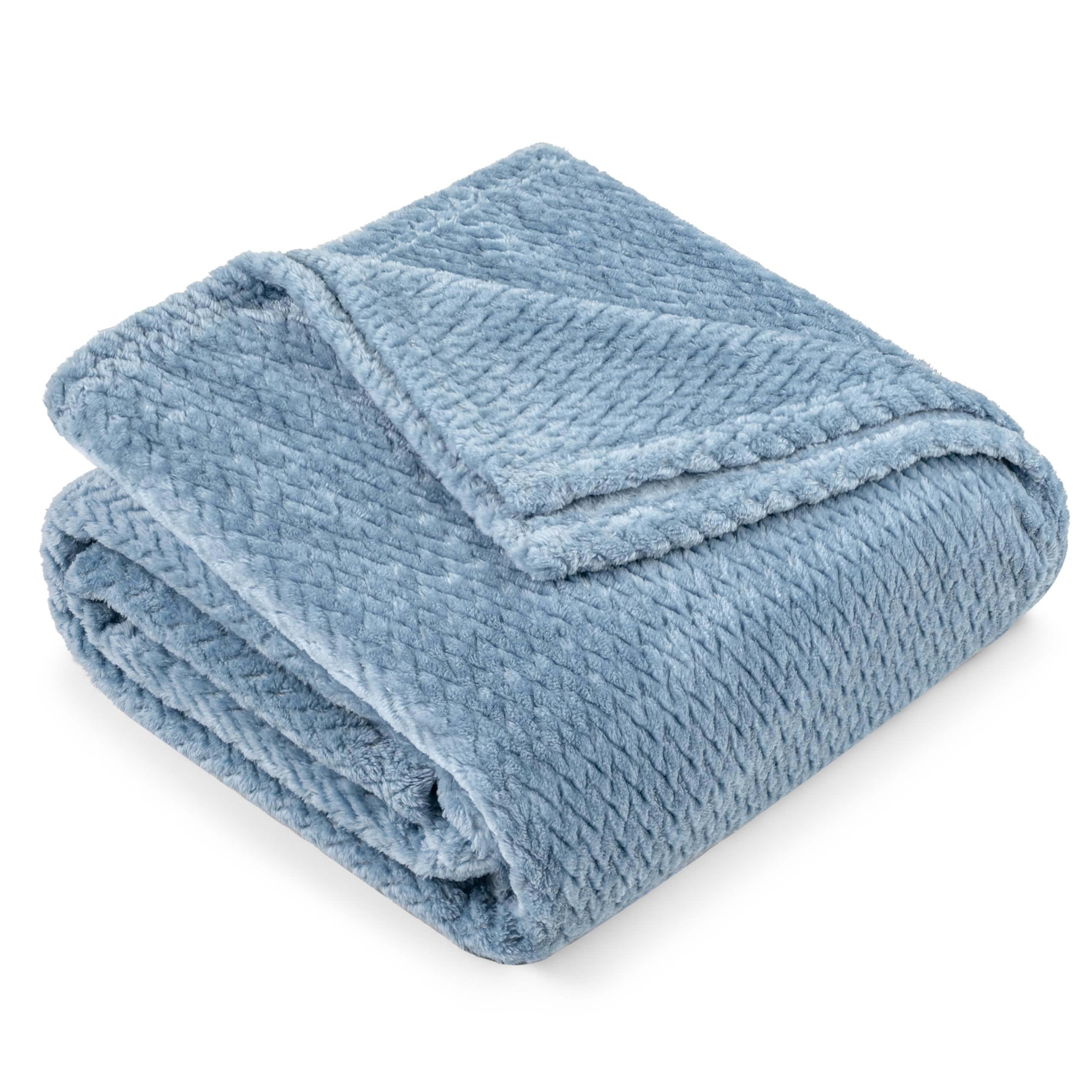 Pavilia Soft Fleece Dusty Blue Throw Blanket For Couch, Lightweight Plush Warm Blankets For Bed, Fuzzy Cozy Flannel Blanket Thro