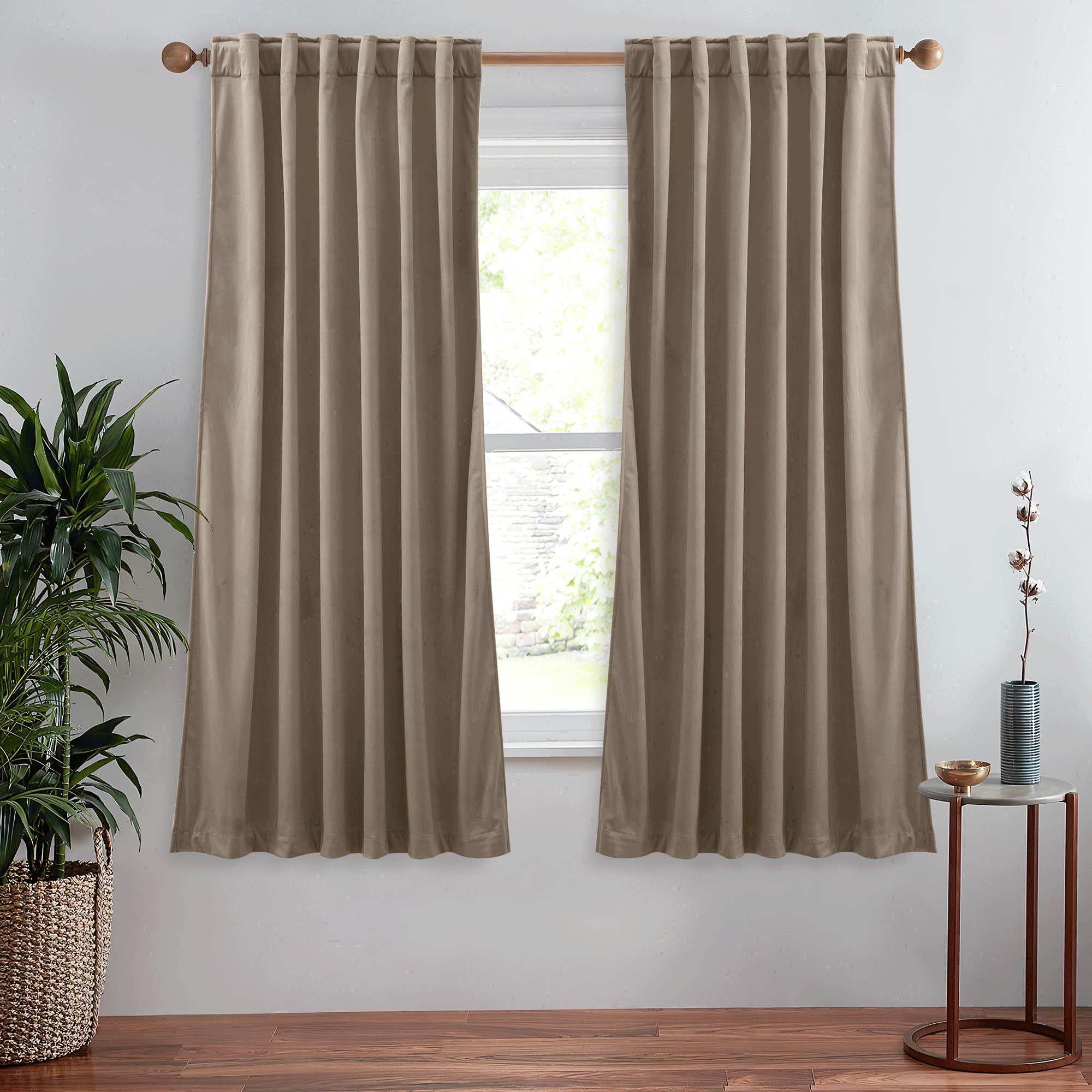 Stangh Soft Velvet Curtains Camel Beige Solid Window Treatment Room Darkening Energy Saving For Nursery, Back Tab Drapes Privacy