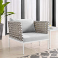Modway Harmony Outdoor Patio Basket Weave Armchair in Tan Gray