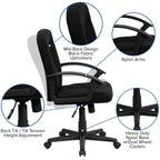 Flash Furniture Garver Mid-Back Black Fabric Executive Swivel Office Chair with Nylon Arms