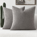 Futei Pack Of 2 Light Grey Boucle Accent Decorative Throw Pillow Covers,24X24 Inch Soft Solid Textured Euro Pillow Shams,Home De