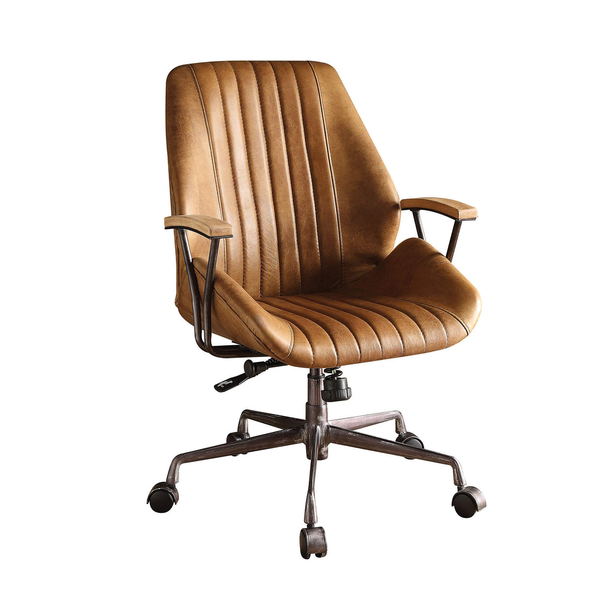 HomeRoots Metal, Upholstery, Wood - Engineered Wood 28.35' X 24.41' X 34-40' Coffee Metallic Executive Office Chair