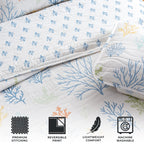 2-Piece Coral Coastal Reversible Twin Quilt Set With Sham. Beach Theme Bedding Coverlet, Soft, Microfiber - Maldives
