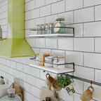 Shario Floating Shelves - Set Of 2, Wall Mounted Hanging Shelves With Golden Towel Rack, Decorative Storage Shelves For Bathroom, Kitchen, Living Room & Bedroom (White Grey)