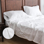 Simple&Opulence 100% Belgian Linen Sheet Set Handmade Hemstitch White King Size Bed Sheet-4 Piece (1 Flat Sheet+1 Fitted Sheet+2