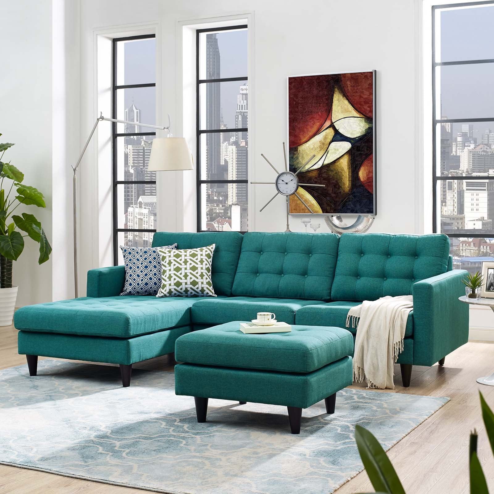 Modway Empress Mid-Century Modern Upholstered Fabric Left-Arm Facing Sectional Sofa In Teal