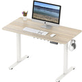 SHW 48-Inch Electric Height Adjustable Sit to Stand Desk with Hanging Hooks and Cable Management, White Frame and Maple Top
